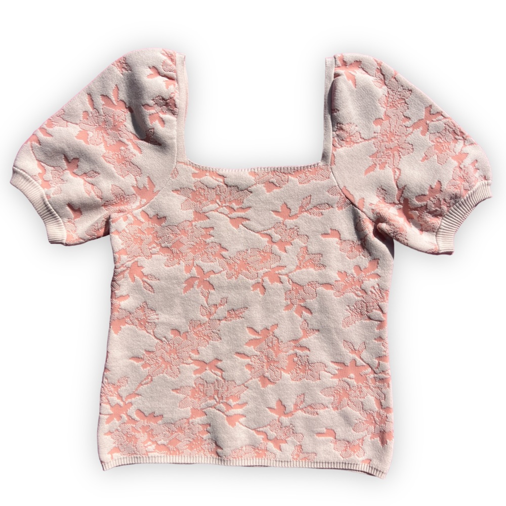 INC International Concepts Peach Sweater Short Sleeve Square Neckline